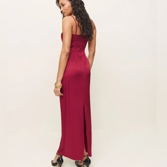 NEW Reformation Frankie Satin Sheath Maxi Dress Rubies Pink Red | sz 0 - Picture 3 of 13